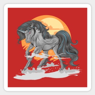 horse black unicorn with sun background Magnet